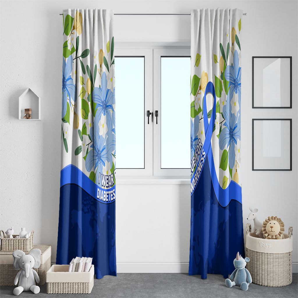 Diabetes Awareness Ribbon Window Curtain Floral Blue Ribbon World Map