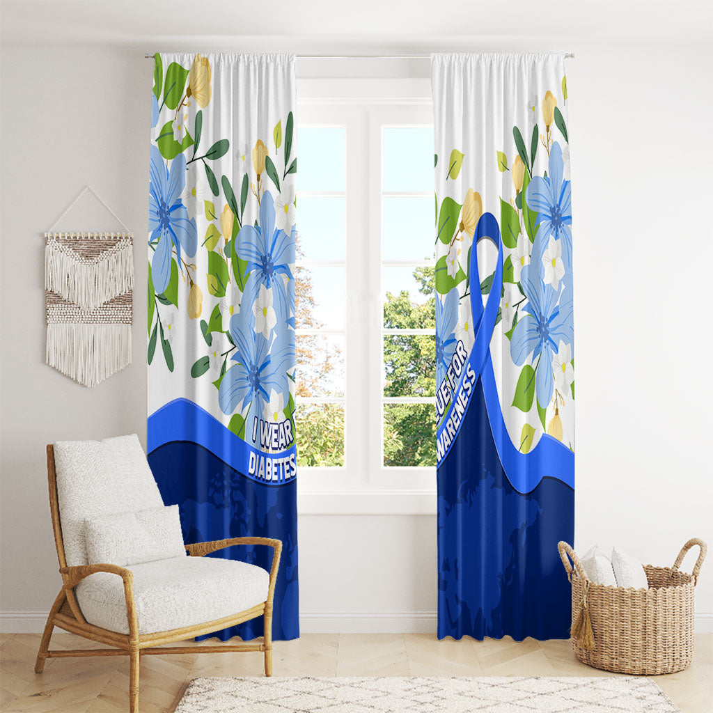 Diabetes Awareness Ribbon Window Curtain Floral Blue Ribbon World Map