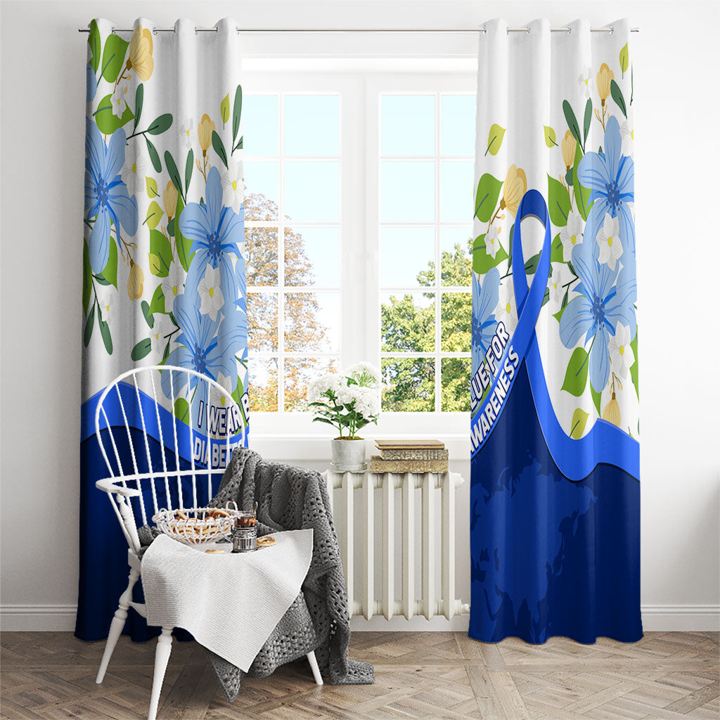 Diabetes Awareness Ribbon Window Curtain Floral Blue Ribbon World Map