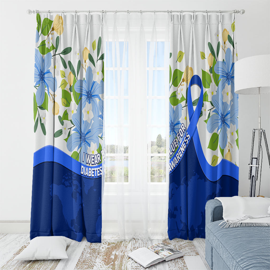Diabetes Awareness Ribbon Window Curtain Floral Blue Ribbon World Map