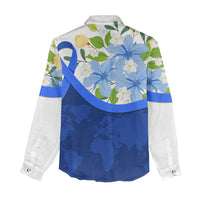 Diabetes Awareness Ribbon Women Casual Shirt Floral Blue Ribbon World Map