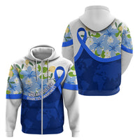 Diabetes Awareness Ribbon Zip Hoodie Floral Blue Ribbon World Map