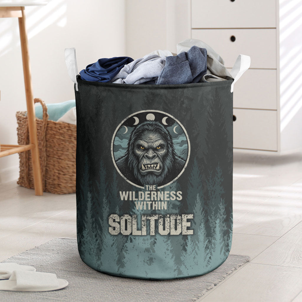 Bigfoot Wilderness Solitude Laundry Basket Cryptid Forest Graphic In Distressed Vintage Style