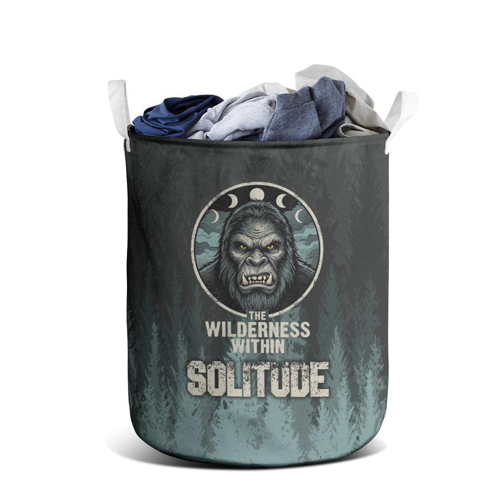 Bigfoot Wilderness Solitude Laundry Basket Cryptid Forest Graphic In Distressed Vintage Style