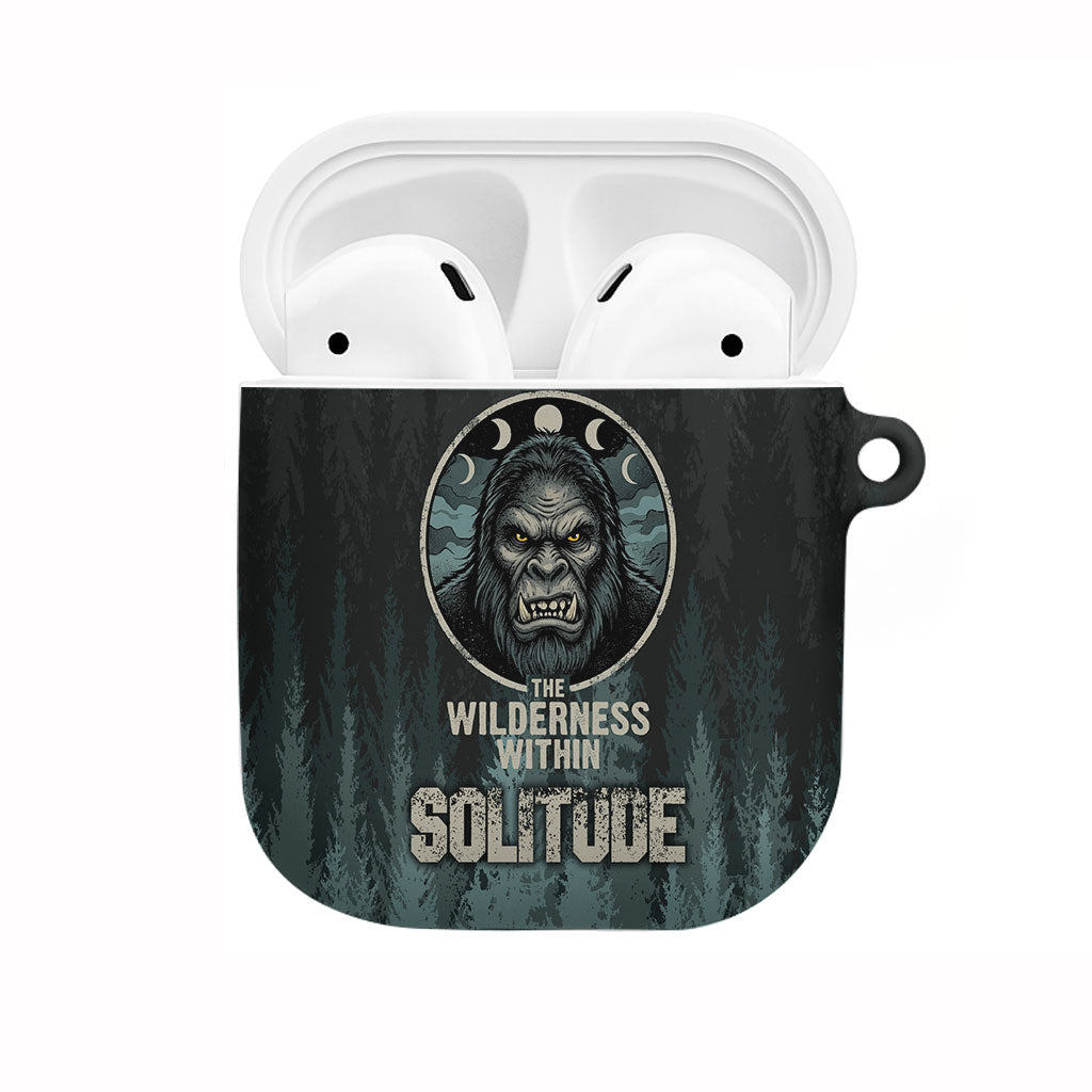Bigfoot Wilderness Solitude AirPods Case Cryptid Forest Graphic In Distressed Vintage Style