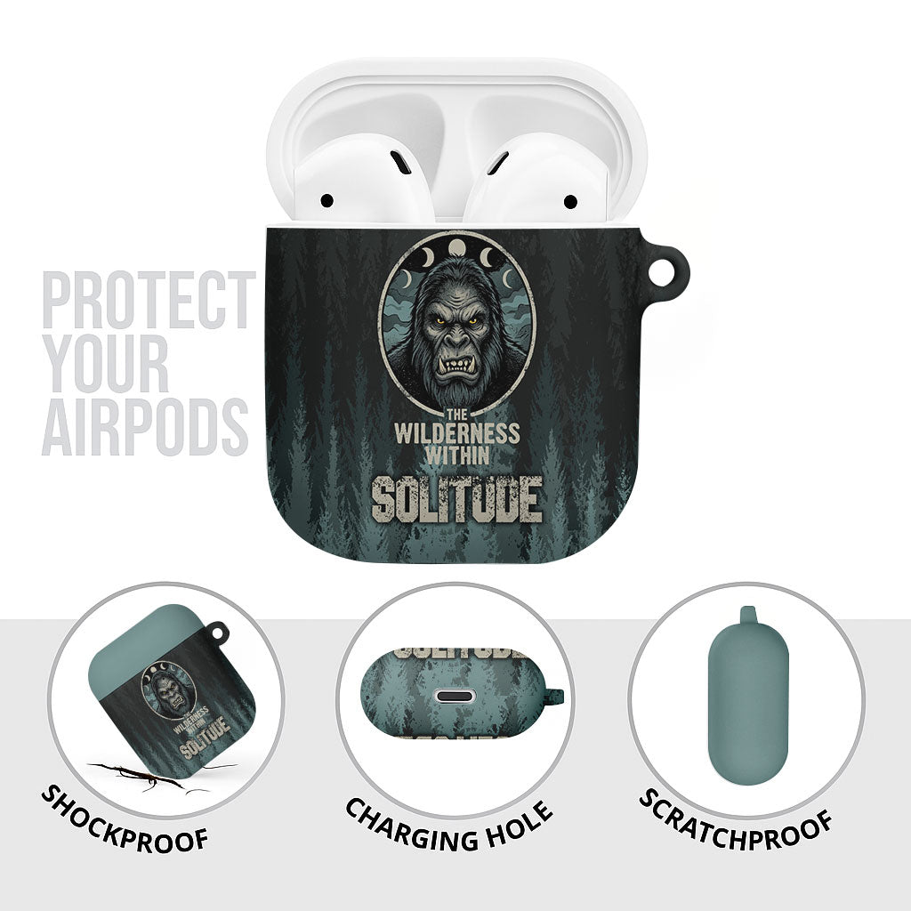 Bigfoot Wilderness Solitude AirPods Case Cryptid Forest Graphic In Distressed Vintage Style