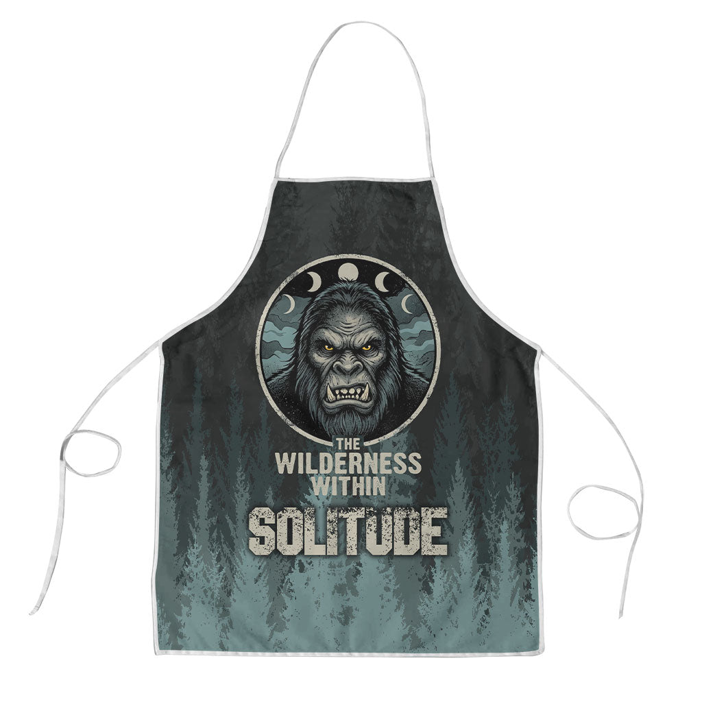 Bigfoot Wilderness Solitude Apron Cryptid Forest Graphic In Distressed Vintage Style