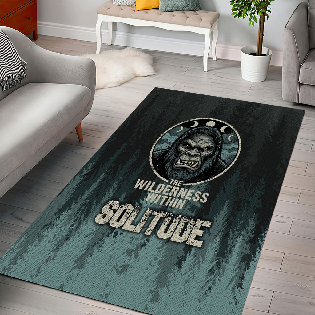 Bigfoot Wilderness Solitude Area Rug Cryptid Forest Graphic In Distressed Vintage Style