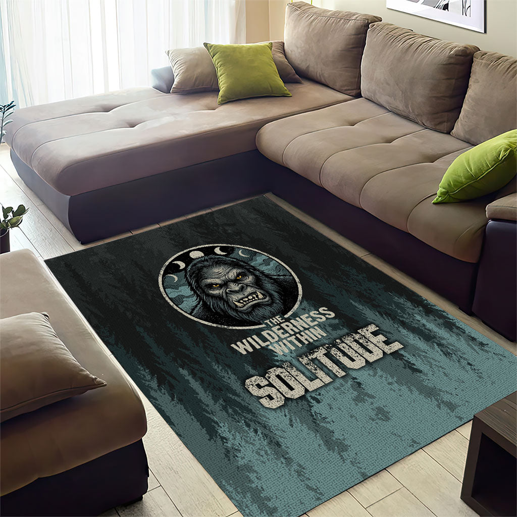 Bigfoot Wilderness Solitude Area Rug Cryptid Forest Graphic In Distressed Vintage Style