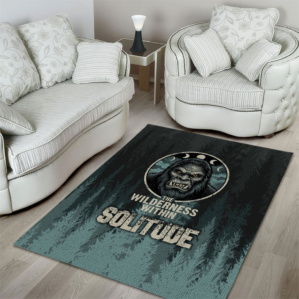 Bigfoot Wilderness Solitude Area Rug Cryptid Forest Graphic In Distressed Vintage Style