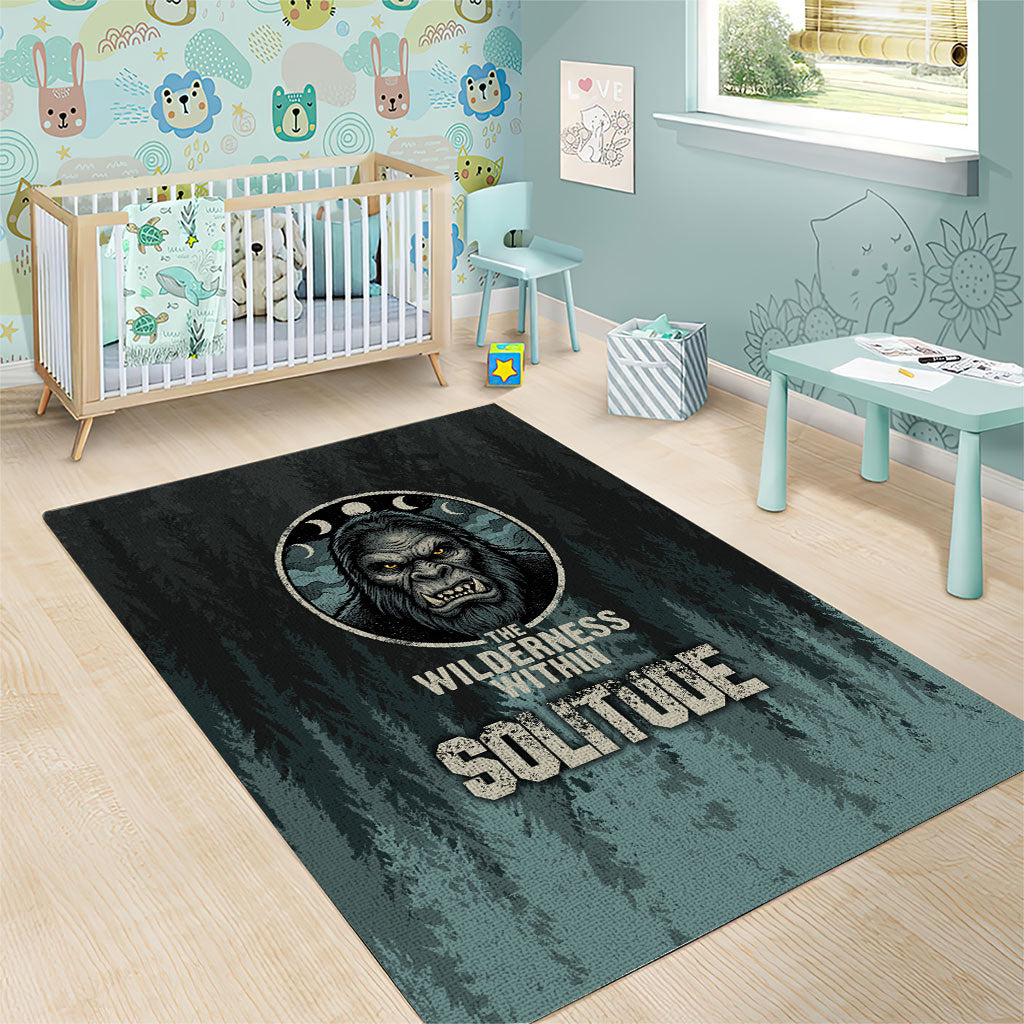 Bigfoot Wilderness Solitude Area Rug Cryptid Forest Graphic In Distressed Vintage Style