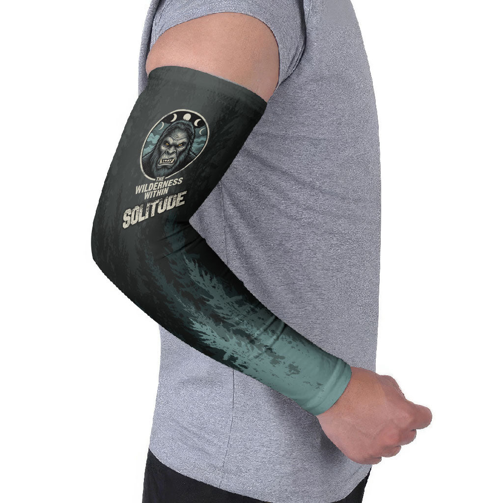 Bigfoot Wilderness Solitude Arm Sleeves Cryptid Forest Graphic In Distressed Vintage Style