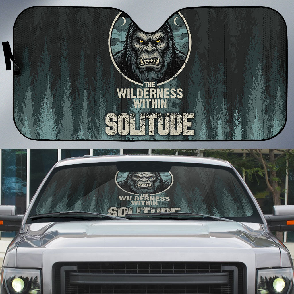 Bigfoot Wilderness Solitude Auto Sun Shade Cryptid Forest Graphic In Distressed Vintage Style