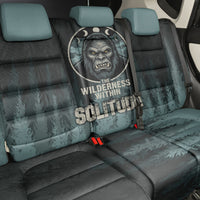 Bigfoot Wilderness Solitude Back Car Seat Cover Cryptid Forest Graphic In Distressed Vintage Style