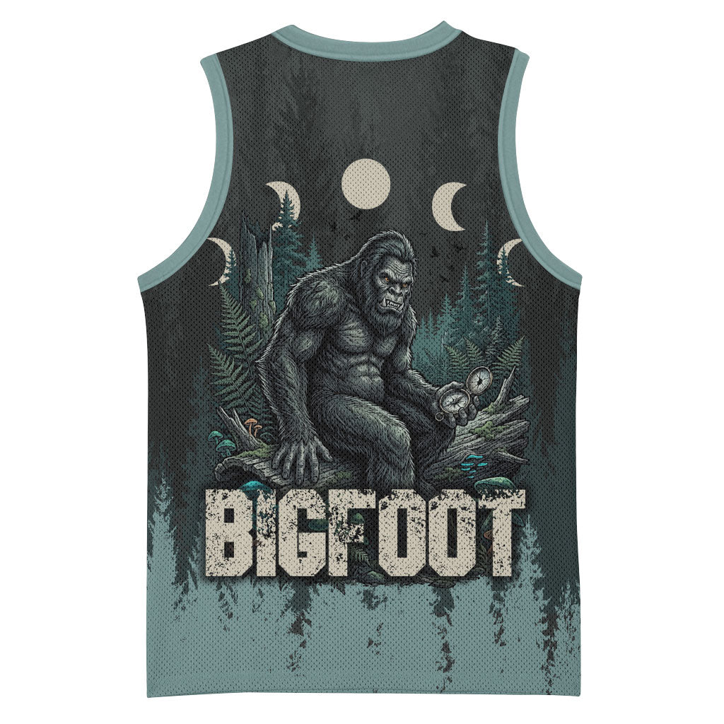 Bigfoot Wilderness Solitude Basketball Jersey Cryptid Forest Graphic In Distressed Vintage Style