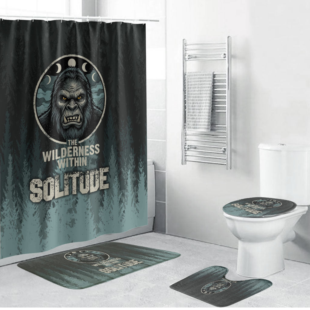 Bigfoot Wilderness Solitude Bathroom Set Cryptid Forest Graphic In Distressed Vintage Style