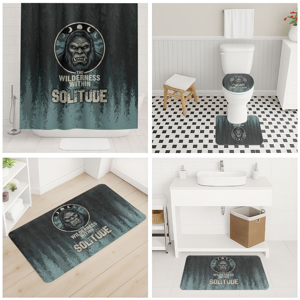 Bigfoot Wilderness Solitude Bathroom Set Cryptid Forest Graphic In Distressed Vintage Style