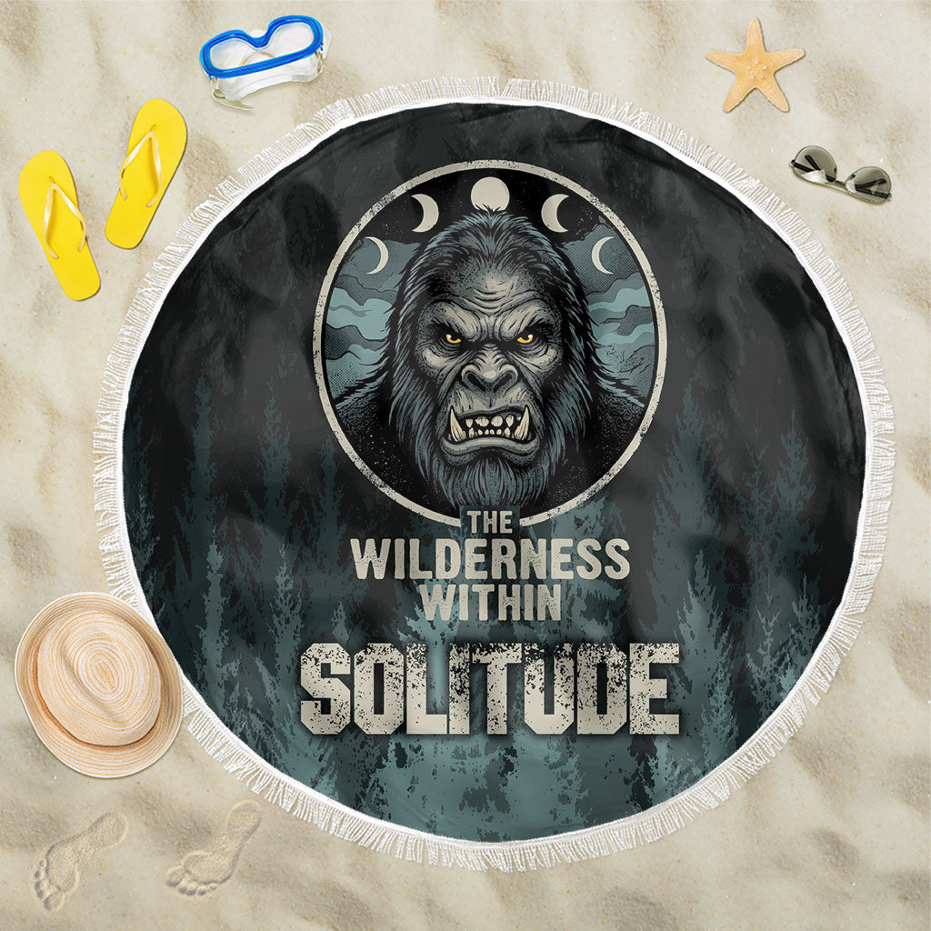Bigfoot Wilderness Solitude Beach Blanket Cryptid Forest Graphic In Distressed Vintage Style