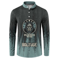 Bigfoot Wilderness Solitude Button Sweatshirt Cryptid Forest Graphic In Distressed Vintage Style