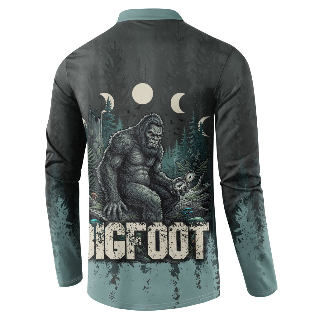 Bigfoot Wilderness Solitude Button Sweatshirt Cryptid Forest Graphic In Distressed Vintage Style