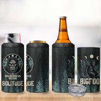 Bigfoot Wilderness Solitude 4 in 1 Can Cooler Tumbler Cryptid Forest Graphic In Distressed Vintage Style