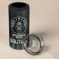 Bigfoot Wilderness Solitude 4 in 1 Can Cooler Tumbler Cryptid Forest Graphic In Distressed Vintage Style