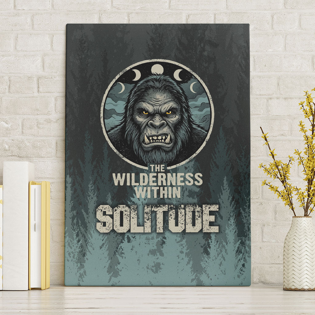Bigfoot Wilderness Solitude Canvas Wall Art Cryptid Forest Graphic In Distressed Vintage Style