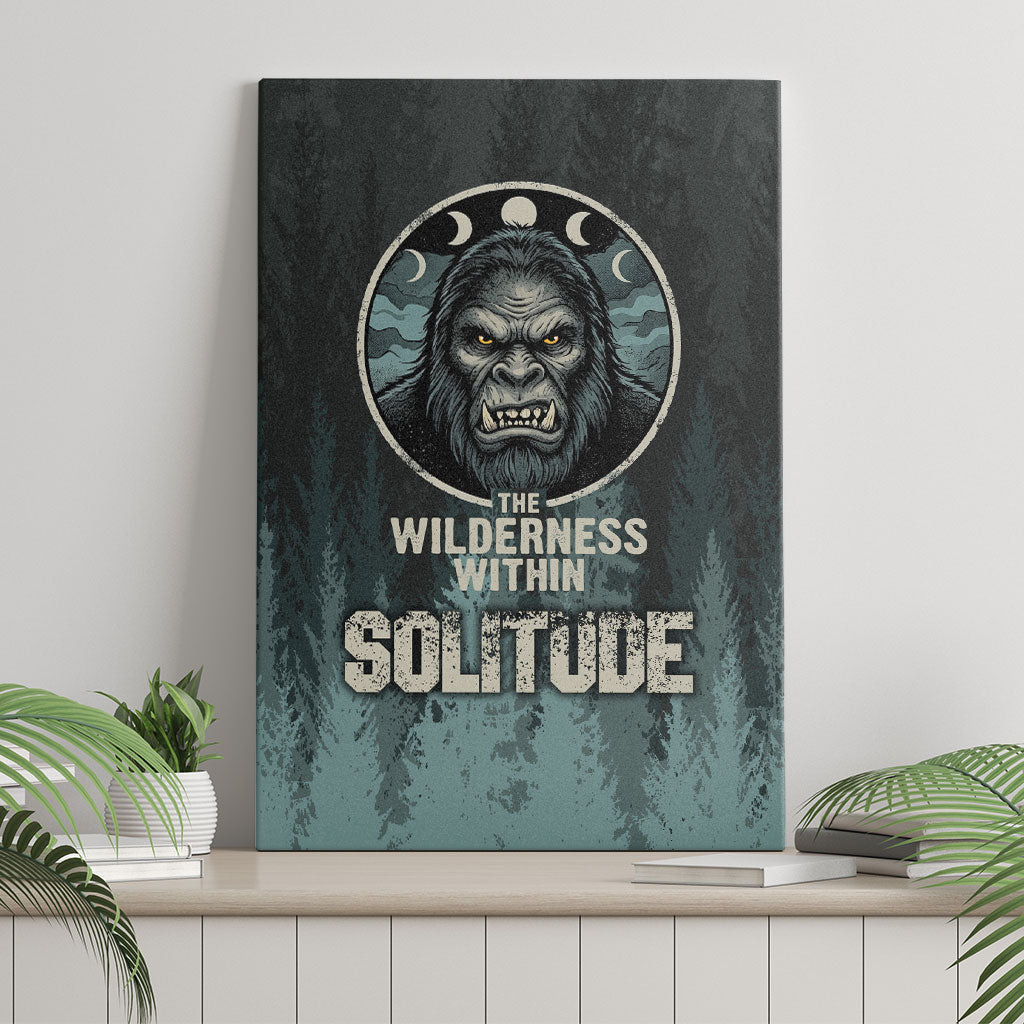 Bigfoot Wilderness Solitude Canvas Wall Art Cryptid Forest Graphic In Distressed Vintage Style