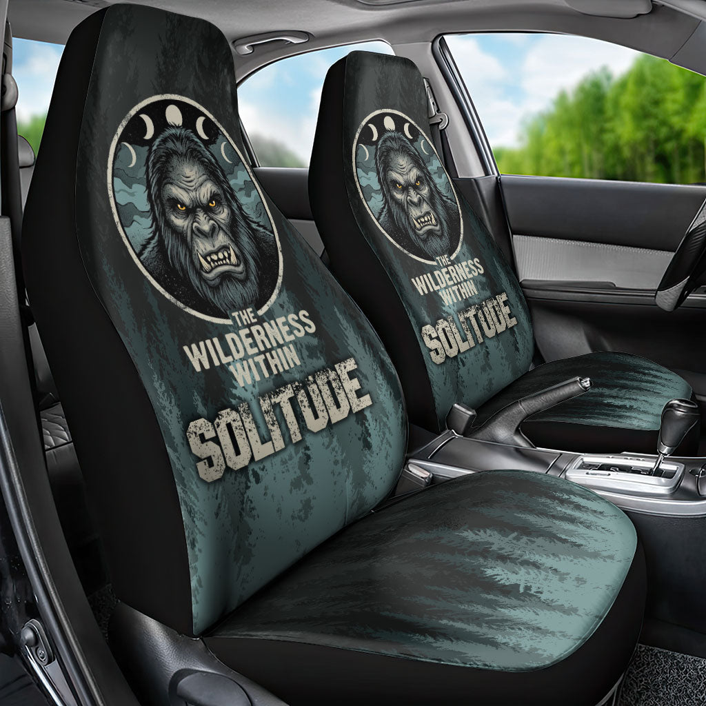Bigfoot Wilderness Solitude Car Seat Cover Cryptid Forest Graphic In Distressed Vintage Style