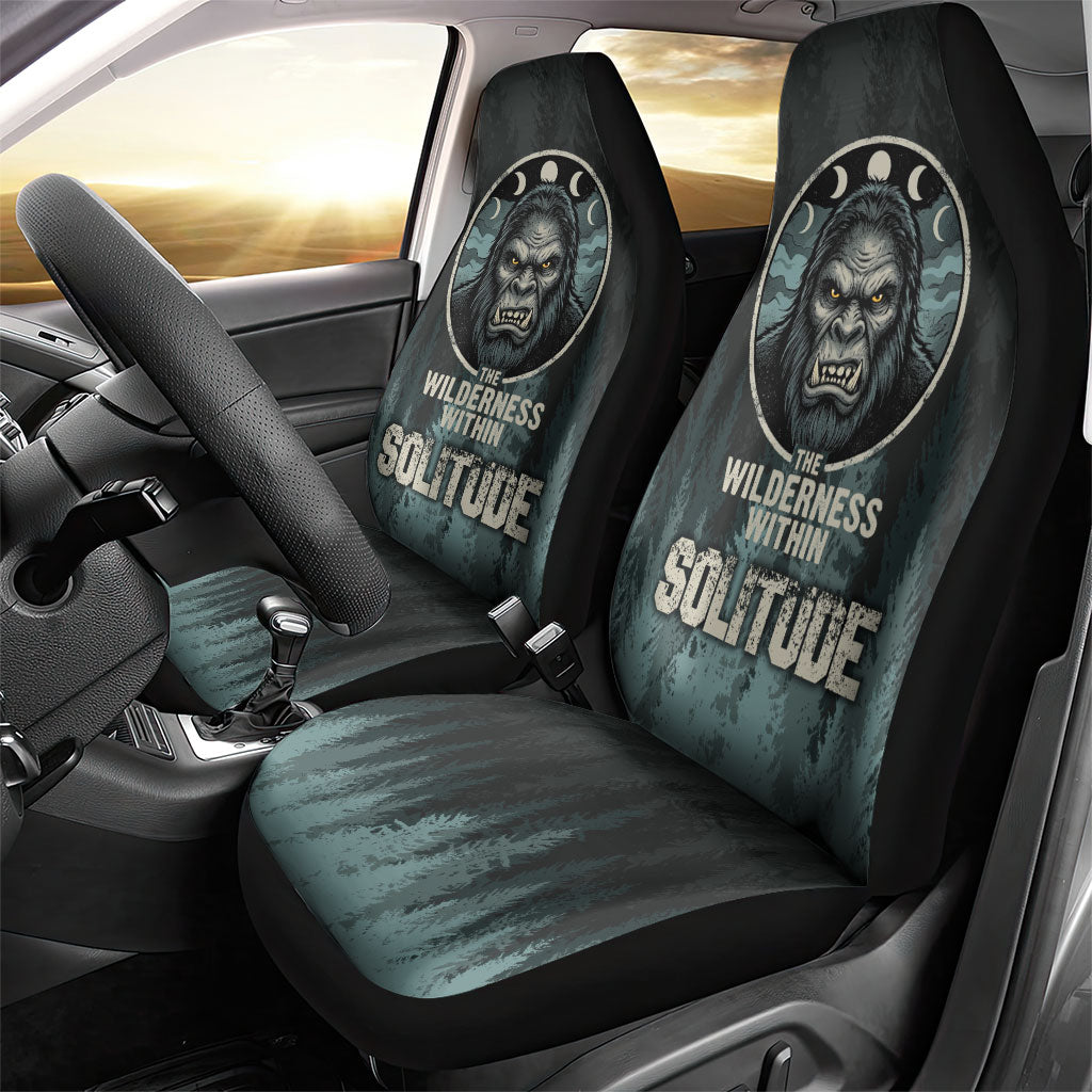 Bigfoot Wilderness Solitude Car Seat Cover Cryptid Forest Graphic In Distressed Vintage Style