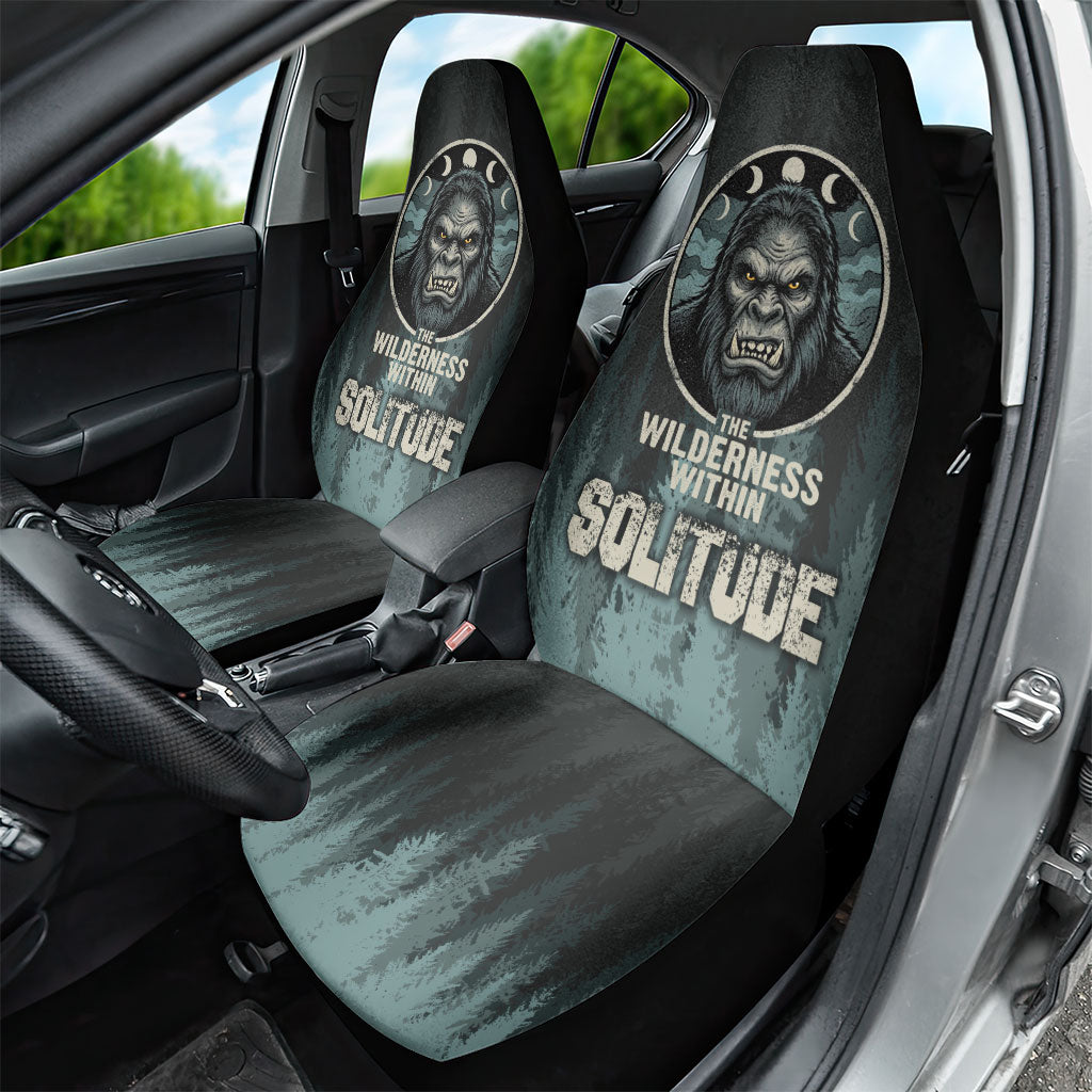 Bigfoot Wilderness Solitude Car Seat Cover Cryptid Forest Graphic In Distressed Vintage Style