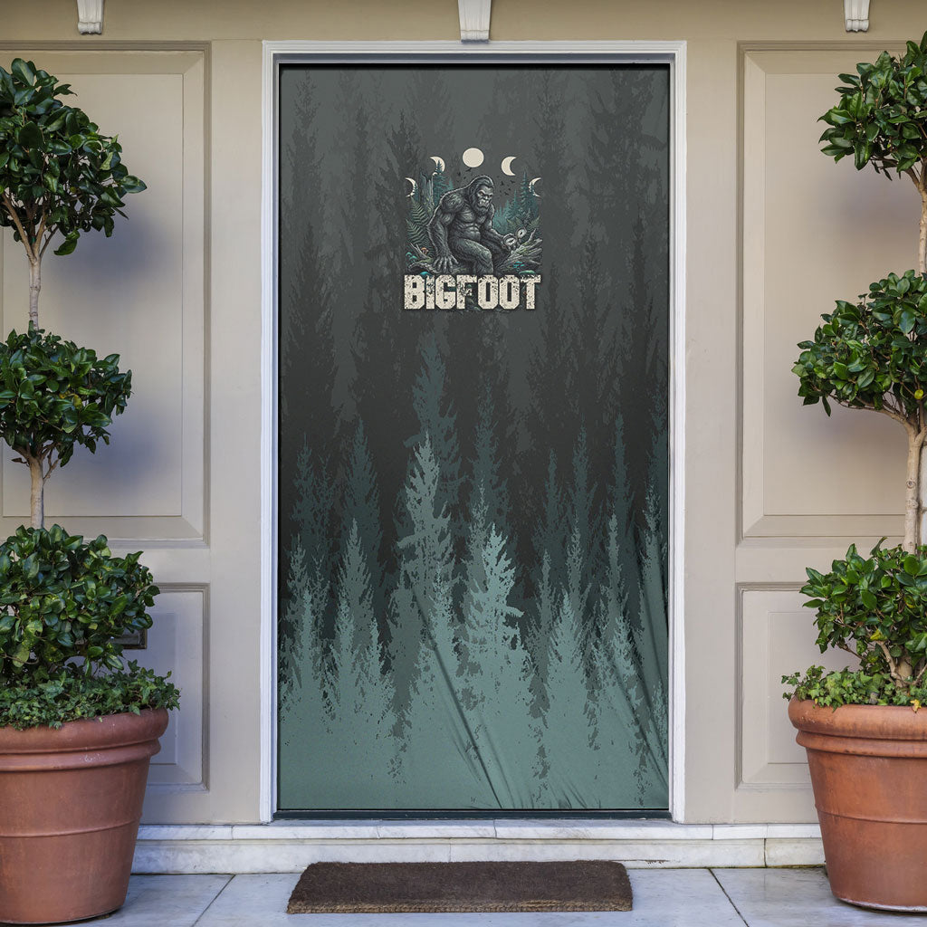 Bigfoot Wilderness Solitude Door Cover Cryptid Forest Graphic In Distressed Vintage Style