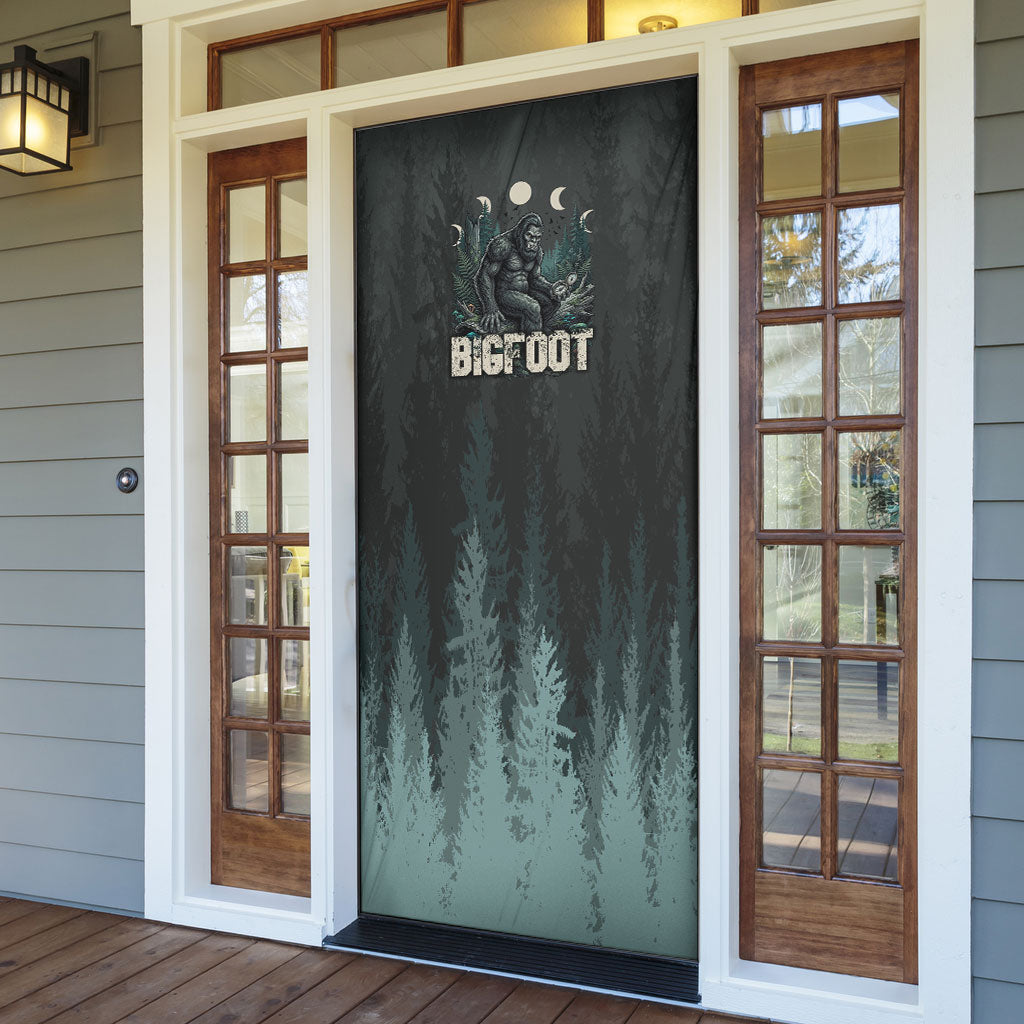 Bigfoot Wilderness Solitude Door Cover Cryptid Forest Graphic In Distressed Vintage Style
