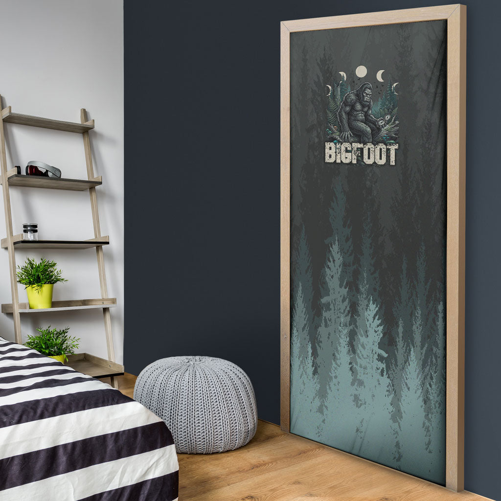 Bigfoot Wilderness Solitude Door Cover Cryptid Forest Graphic In Distressed Vintage Style