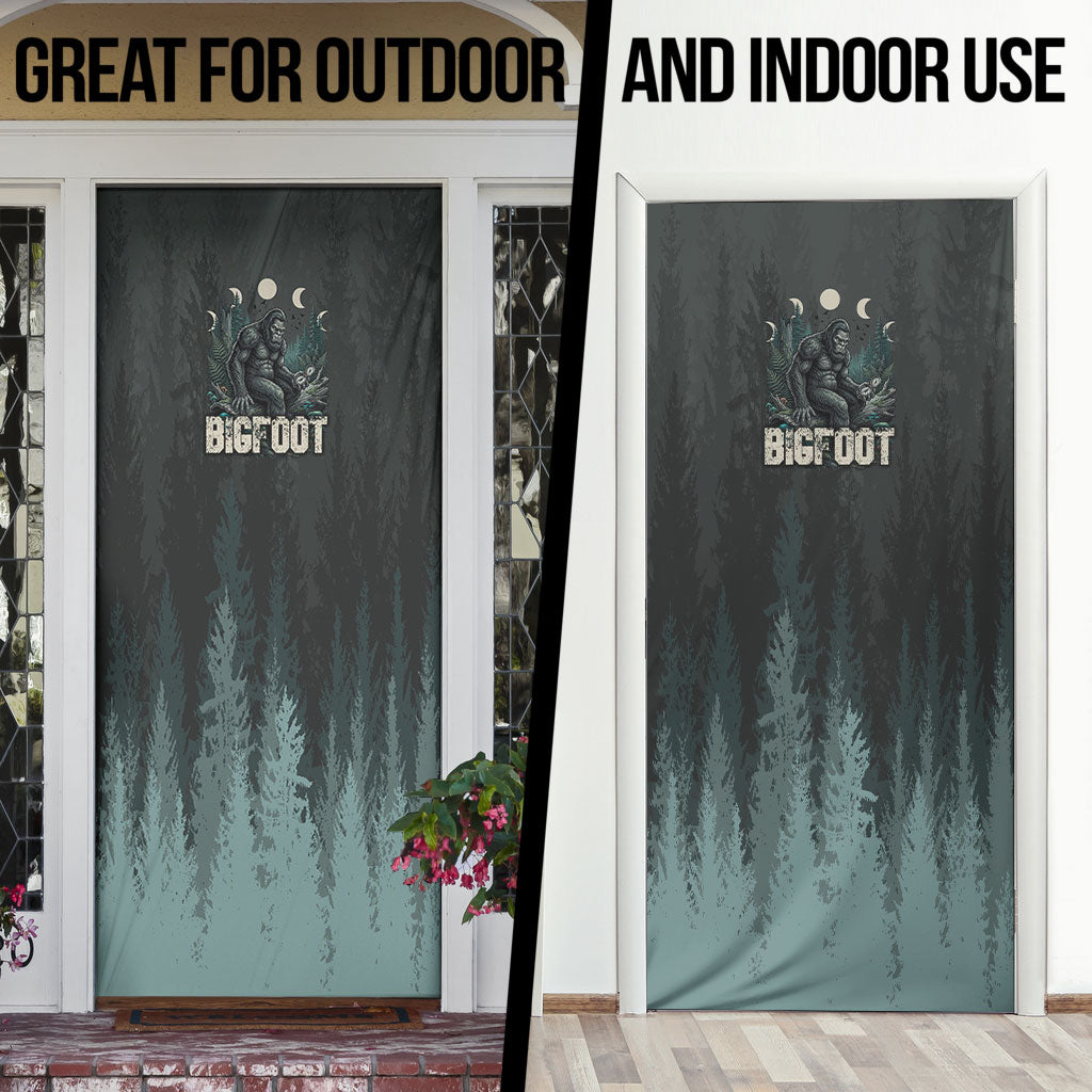 Bigfoot Wilderness Solitude Door Cover Cryptid Forest Graphic In Distressed Vintage Style