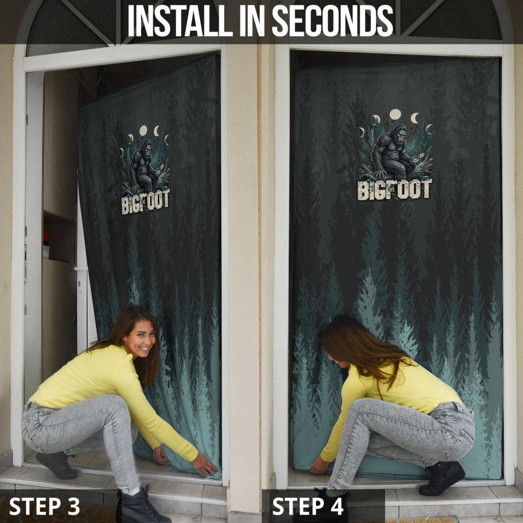 Bigfoot Wilderness Solitude Door Cover Cryptid Forest Graphic In Distressed Vintage Style