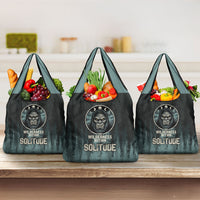 Bigfoot Wilderness Solitude Grocery Bag Cryptid Forest Graphic In Distressed Vintage Style