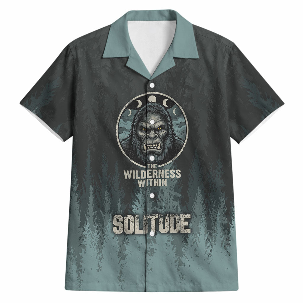 Bigfoot Wilderness Solitude Hawaiian Shirt Cryptid Forest Graphic In Distressed Vintage Style