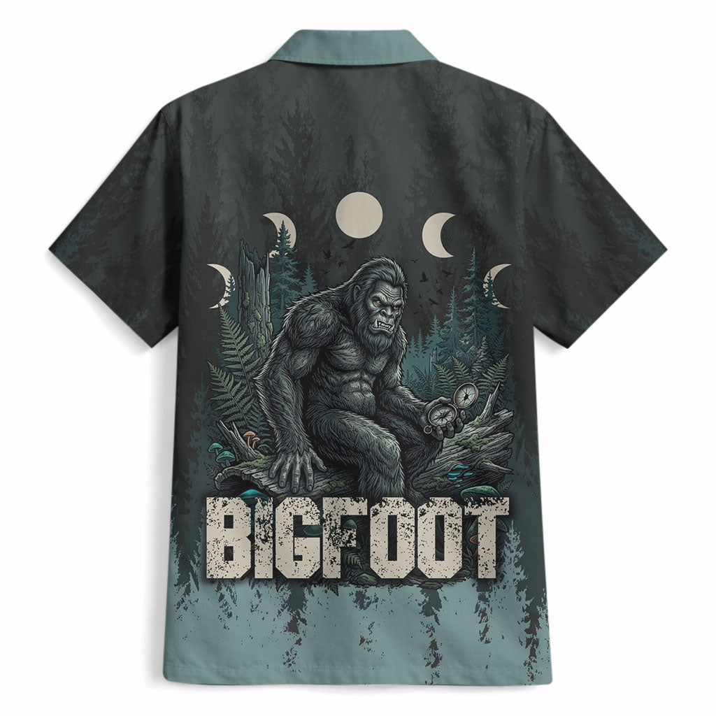Bigfoot Wilderness Solitude Hawaiian Shirt Cryptid Forest Graphic In Distressed Vintage Style