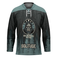 Bigfoot Wilderness Solitude Hockey Jersey Cryptid Forest Graphic In Distressed Vintage Style