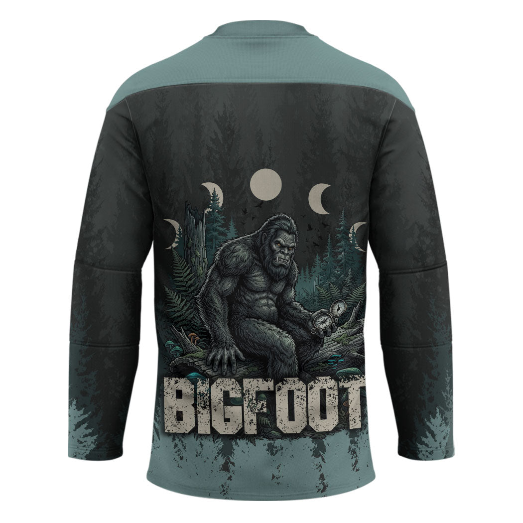 Bigfoot Wilderness Solitude Hockey Jersey Cryptid Forest Graphic In Distressed Vintage Style