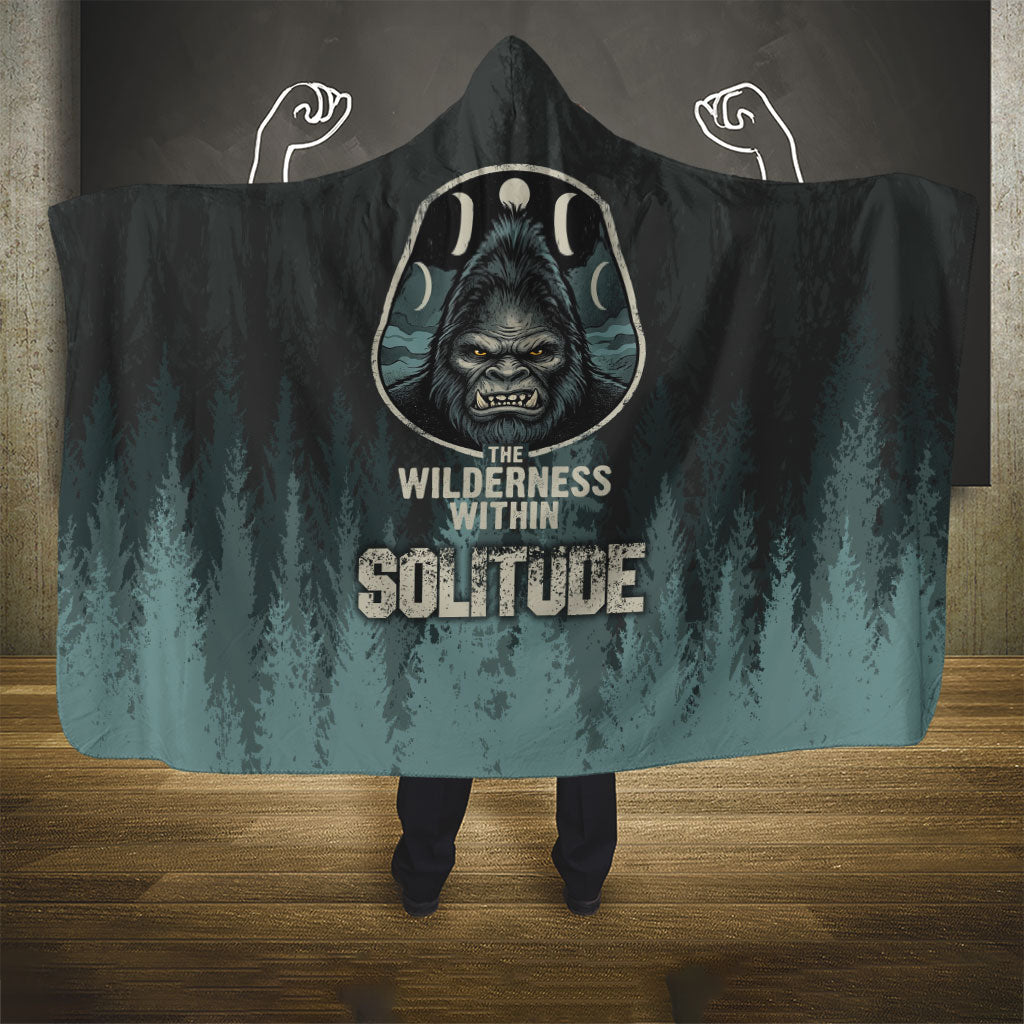 Bigfoot Wilderness Solitude Hooded Blanket Cryptid Forest Graphic In Distressed Vintage Style