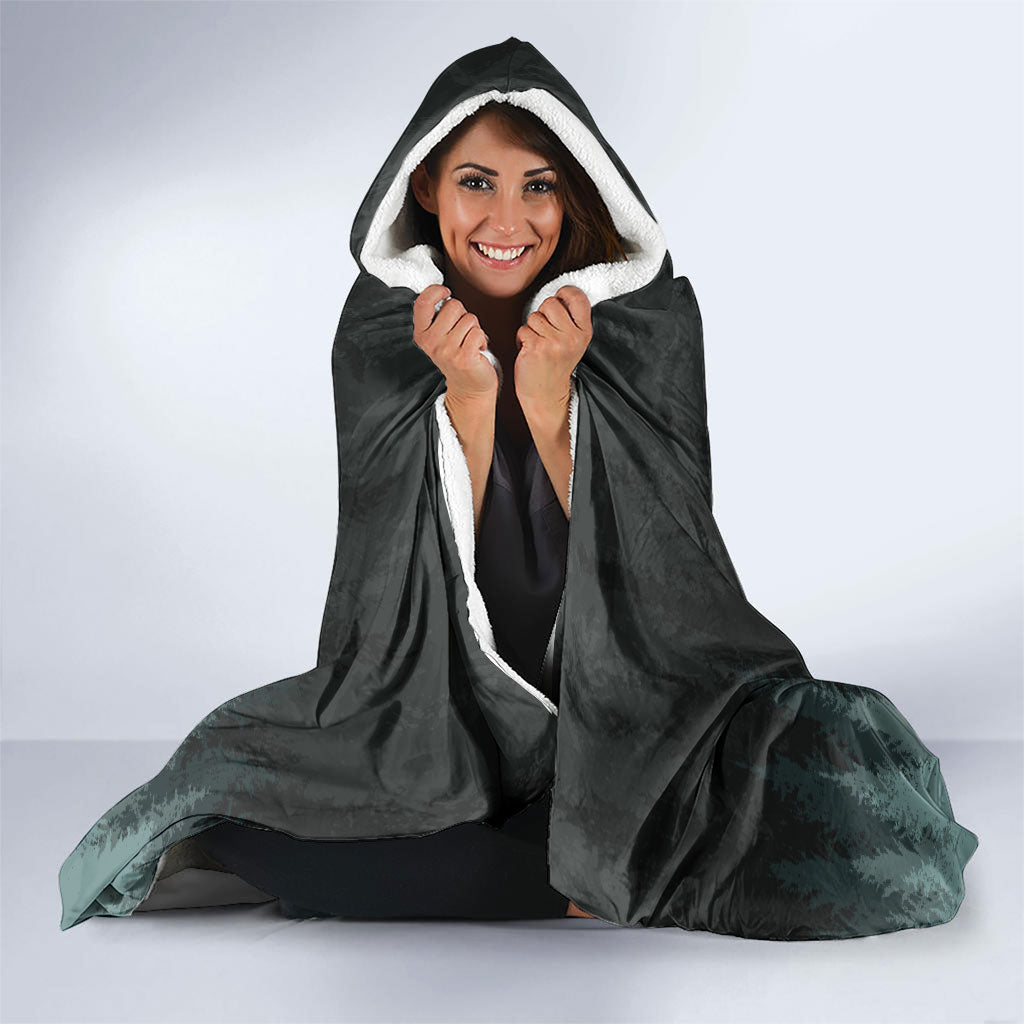Bigfoot Wilderness Solitude Hooded Blanket Cryptid Forest Graphic In Distressed Vintage Style