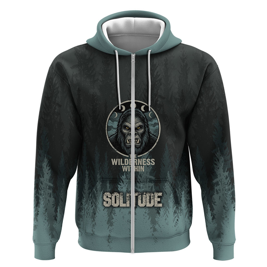 Bigfoot Wilderness Solitude Hoodie Cryptid Forest Graphic In Distressed Vintage Style