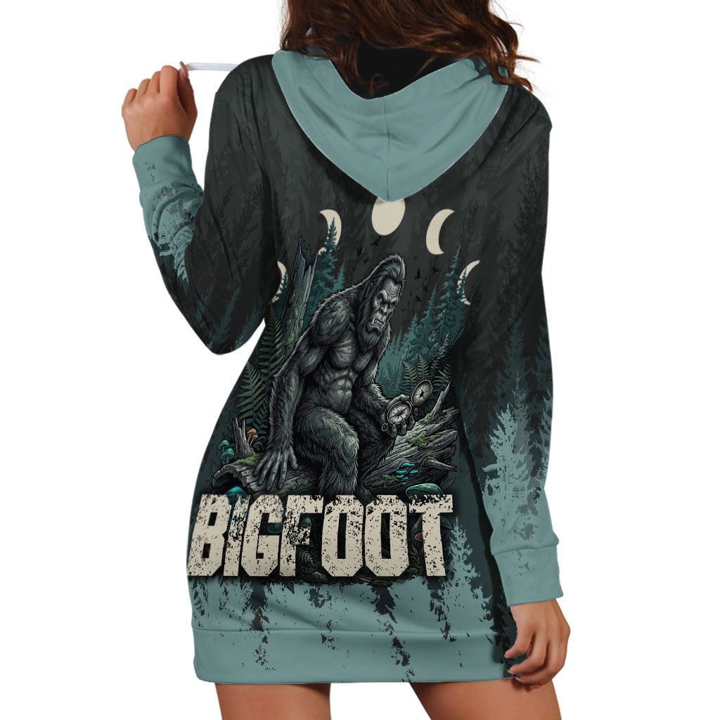 Bigfoot Wilderness Solitude Hoodie Dress Cryptid Forest Graphic In Distressed Vintage Style