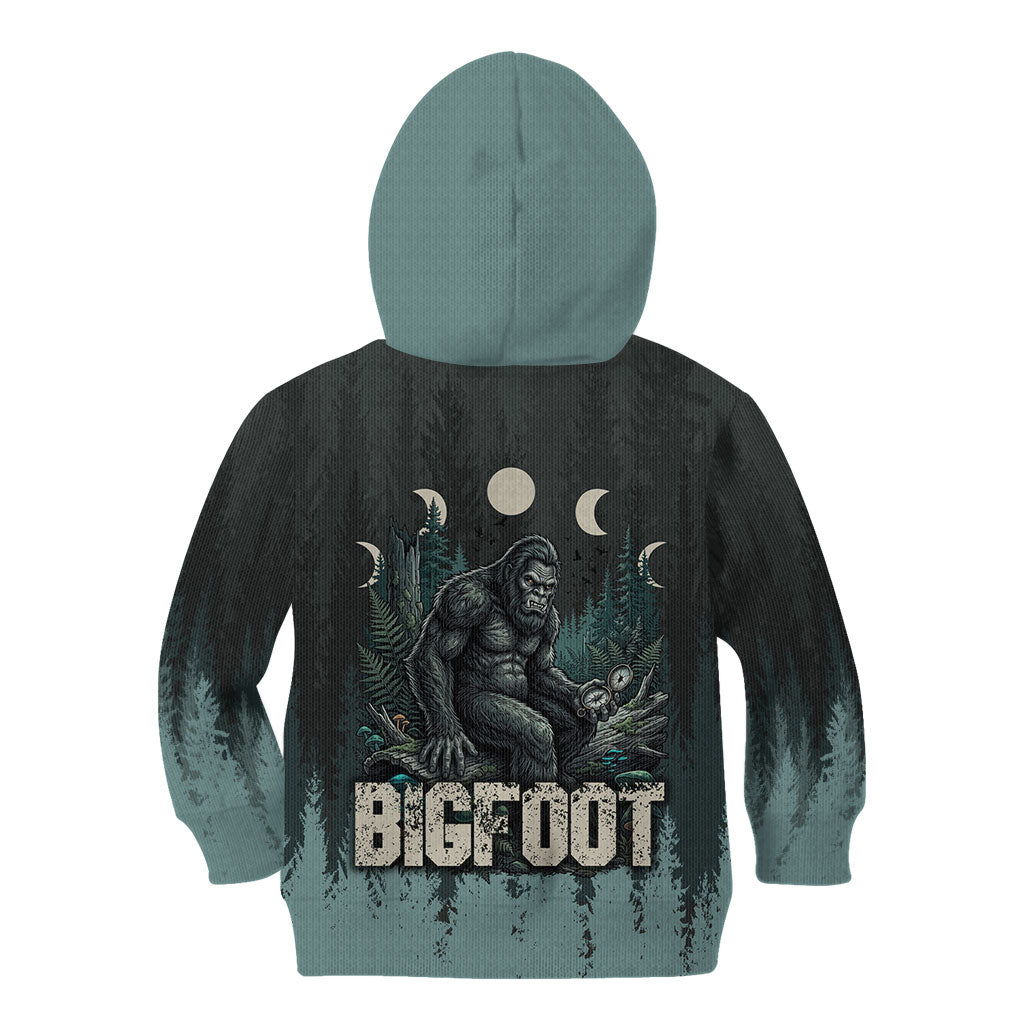 Bigfoot Wilderness Solitude Kid Hoodie Cryptid Forest Graphic In Distressed Vintage Style