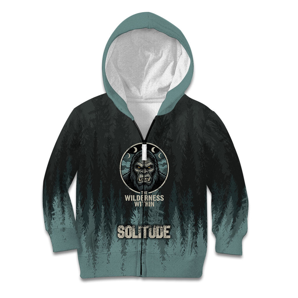 Bigfoot Wilderness Solitude Kid Hoodie Cryptid Forest Graphic In Distressed Vintage Style