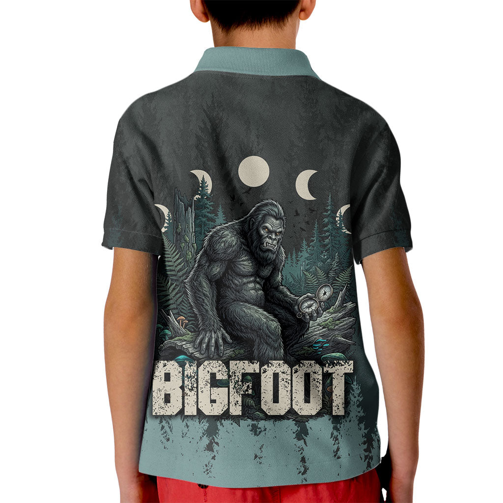Bigfoot Wilderness Solitude Kid Polo Shirt Cryptid Forest Graphic In Distressed Vintage Style