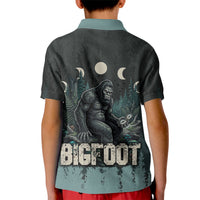 Bigfoot Wilderness Solitude Kid Polo Shirt Cryptid Forest Graphic In Distressed Vintage Style