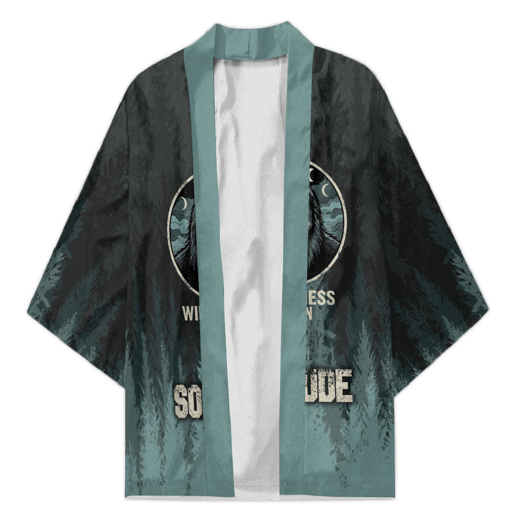 Bigfoot Wilderness Solitude Kimono Cryptid Forest Graphic In Distressed Vintage Style